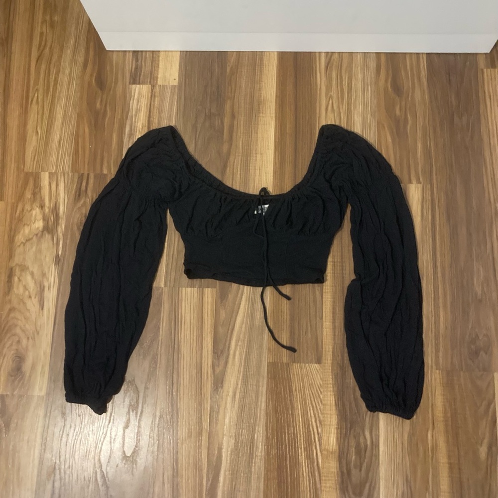 Urban Outfitters Black Puff Sleeve Crop Blouse